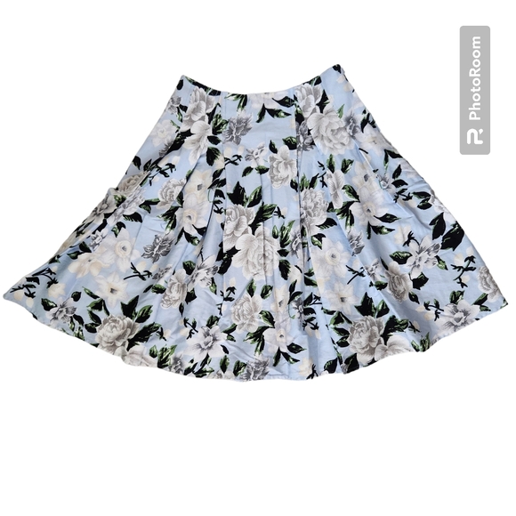 Grace Karin Soft Blue Floral Pleated & Flared Bohemian Knee Length Skirt M - Picture 5 of 5